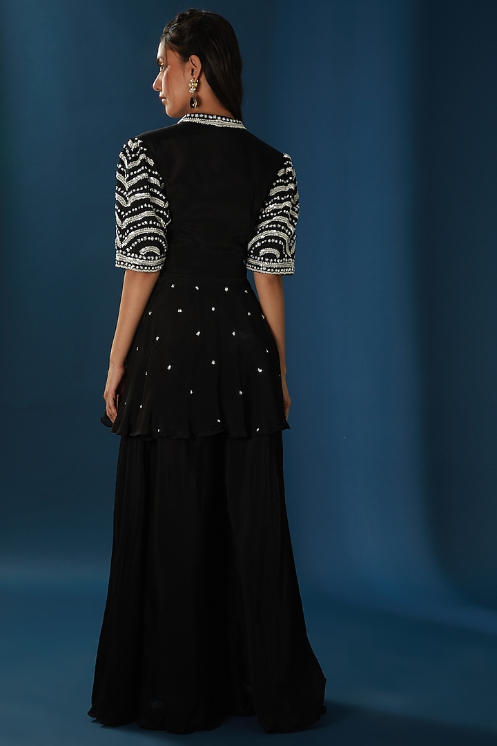Black Georgette Sharara Set by Baidehi at Pernia's Pop Up Shop