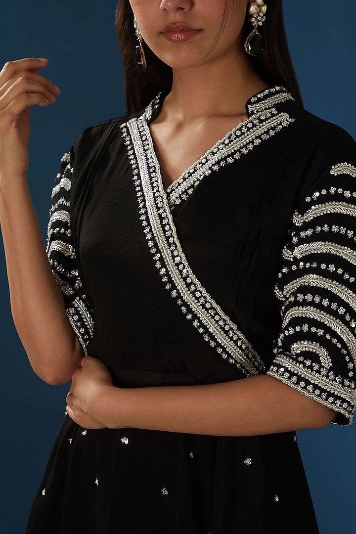 Black Georgette Sharara Set by Baidehi at Pernia's Pop Up Shop