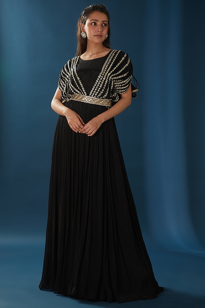 Black Embroidered Gown by Baidehi