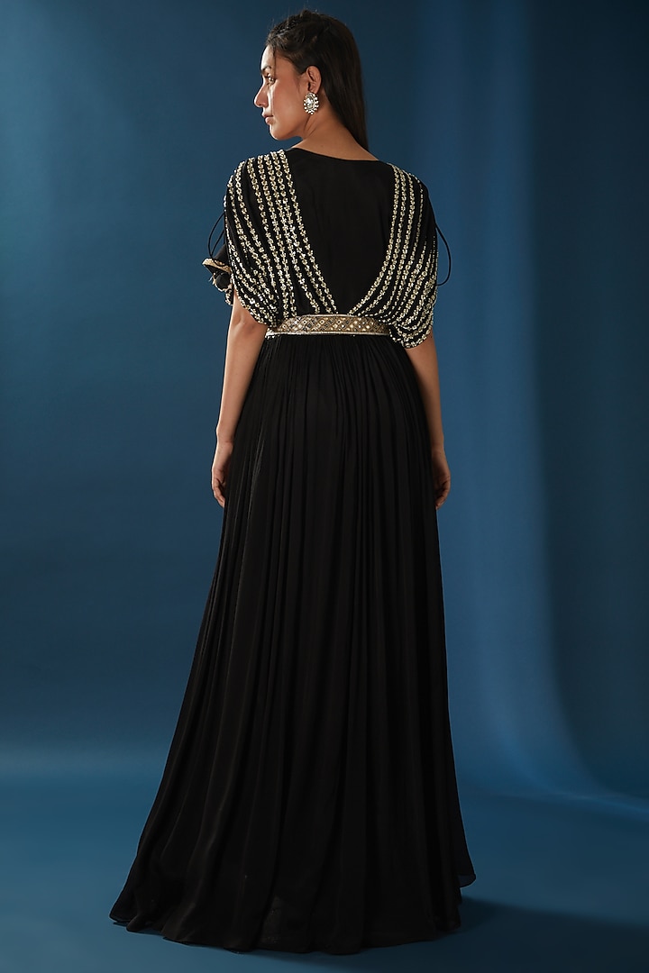 Black Embroidered Party Wear Gown by Baidehi at Pernia's Pop Up Shop