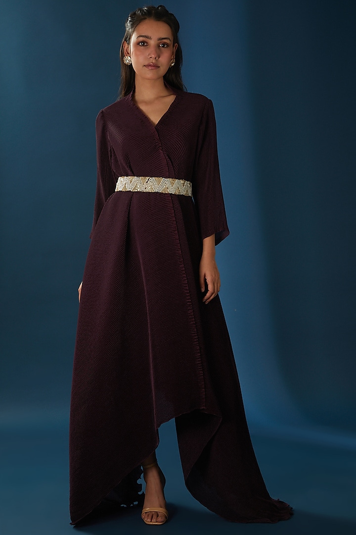 Brown Satin Asymmetric Dress by Baidehi at Pernia's Pop Up Shop