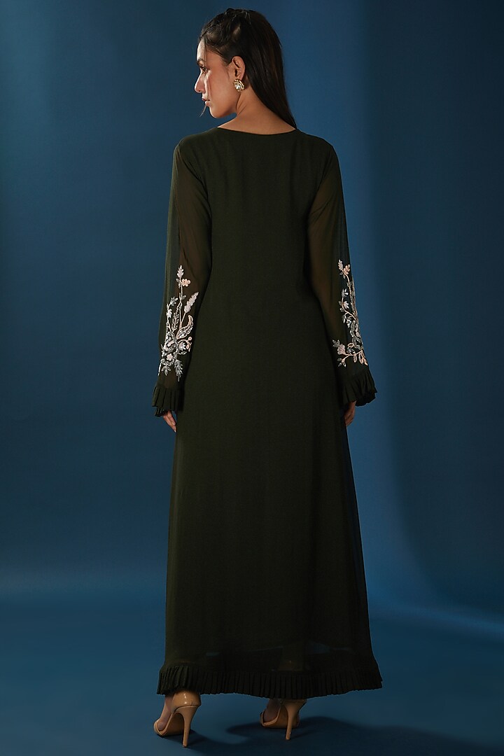Mehendi Green Embroidered Maxi Summer Dress by Baidehi at Pernia's Pop Up Shop