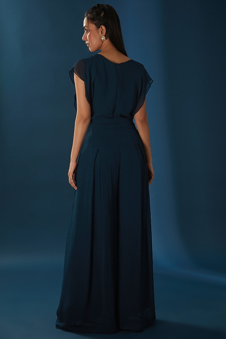 Blue Embroidered Jumpsuit by Baidehi at Pernia's Pop Up Shop