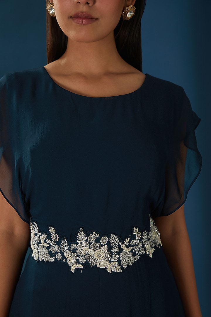 Blue Embroidered Jumpsuit by Baidehi at Pernia's Pop Up Shop