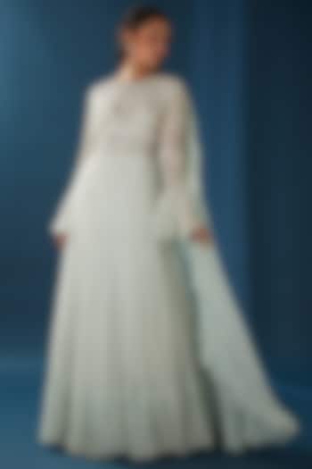 Ice Blue Embroidered Party Wear Gown by Baidehi at Pernia's Pop Up Shop