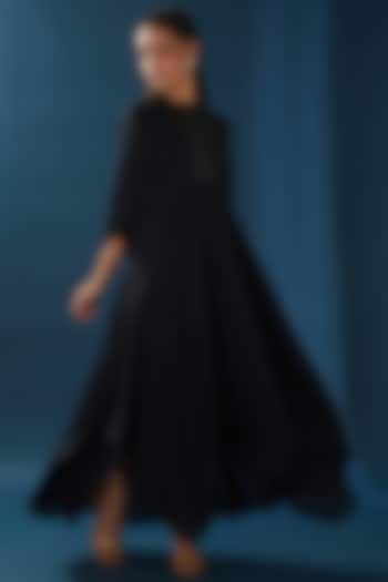 Black Italian Satin Draped Maxi Dress by Baidehi