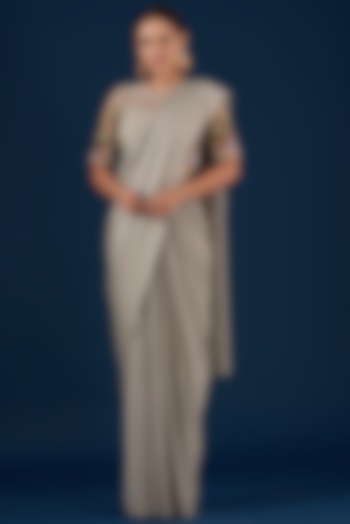 Grey Embroidered Stitched Wedding Saree Set by Baidehi at Pernia's Pop Up Shop