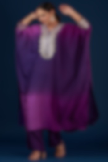 Purple Hand Embroidered Kaftan Set by Baidehi at Pernia's Pop Up Shop
