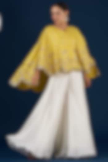 Lemon Embroidered Cape Set by Baidehi
