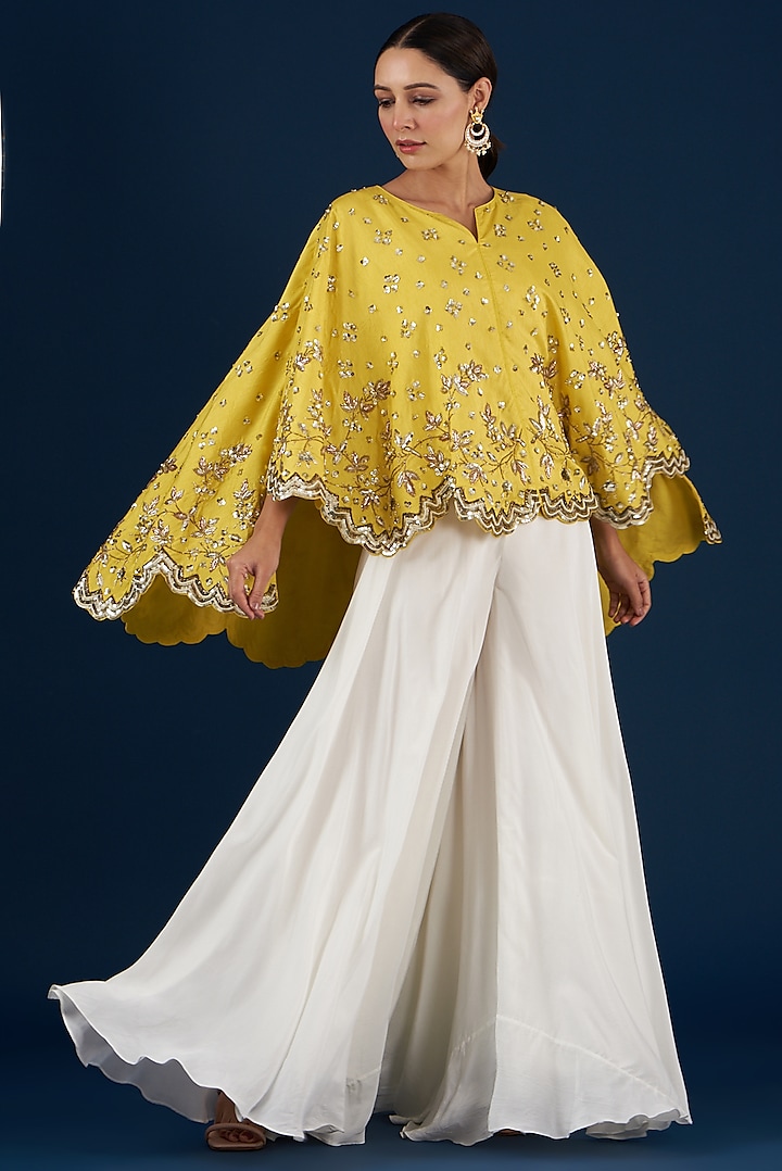 Lemon Embroidered Cape Set by Baidehi