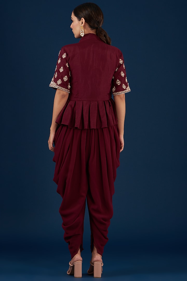 Maroon Georgette Jumpsuit With Top by Baidehi at Pernia's Pop Up Shop