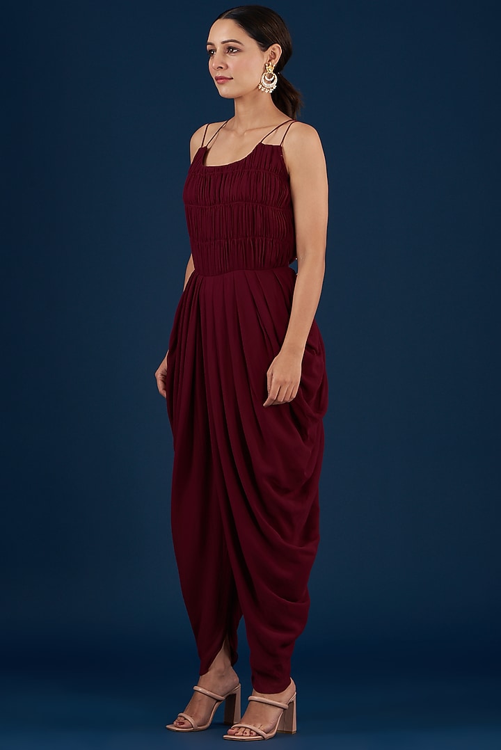 Maroon Georgette Jumpsuit With Top by Baidehi at Pernia's Pop Up Shop