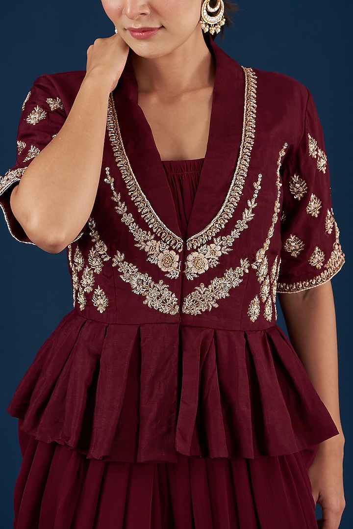 Maroon Georgette Jumpsuit With Top by Baidehi at Pernia's Pop Up Shop