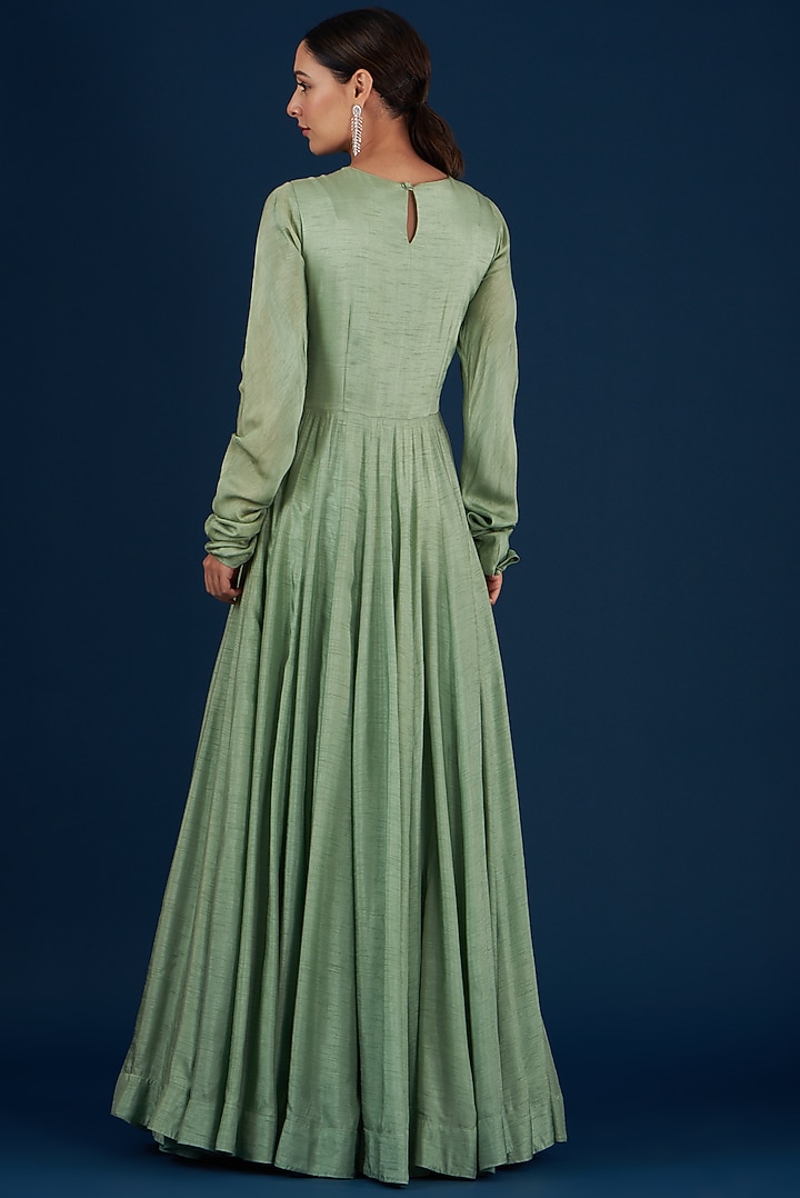 Olive Green Embroidered Engagement Gown by Baidehi at Pernia's Pop Up Shop