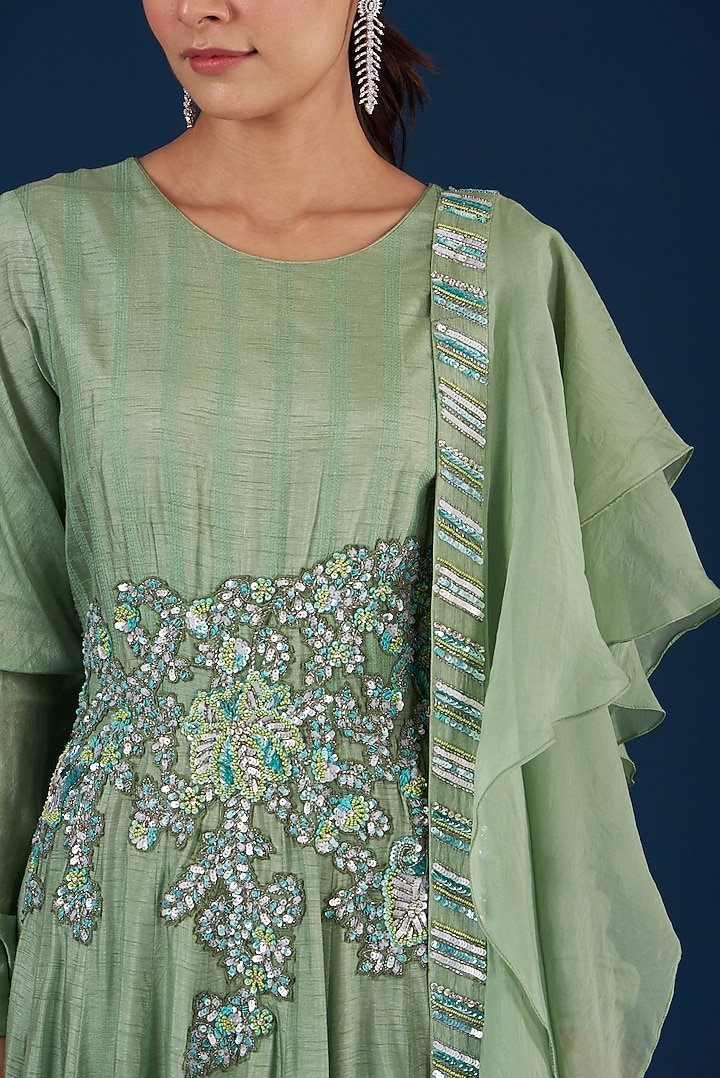 Olive Green Embroidered Engagement Gown by Baidehi at Pernia's Pop Up Shop