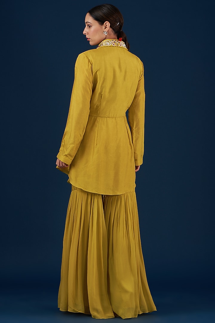 Mustard Georgette Sharara Set by Baidehi at Pernia's Pop Up Shop