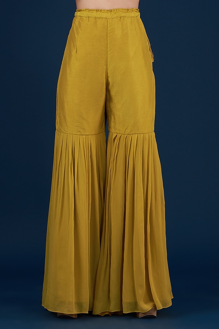 Mustard Georgette Sharara Set by Baidehi at Pernia's Pop Up Shop