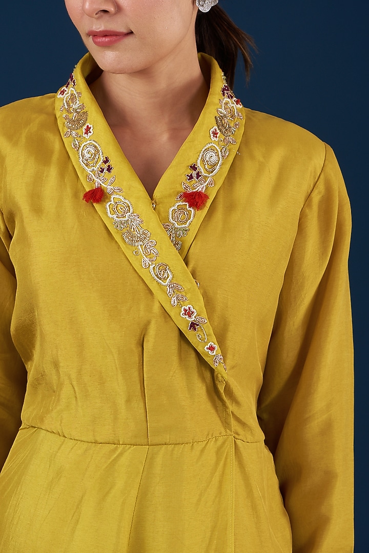 Mustard Georgette Sharara Set by Baidehi at Pernia's Pop Up Shop