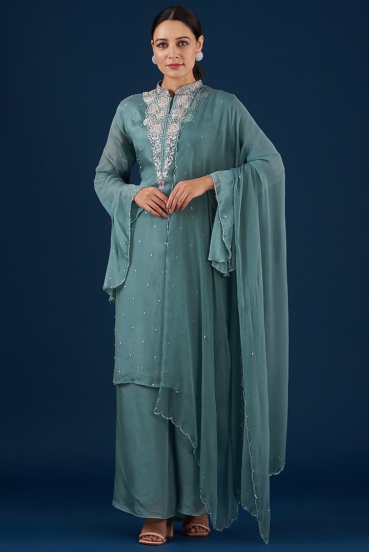 Cobalt Blue Embroidered Kurta Set by Baidehi at Pernia's Pop Up Shop