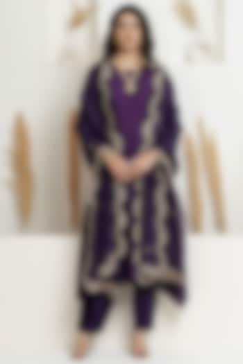 Russian Purple Dupion Silk Sequins Embroidered A-Line Kurta Set by Baidehi at Pernia's Pop Up Shop