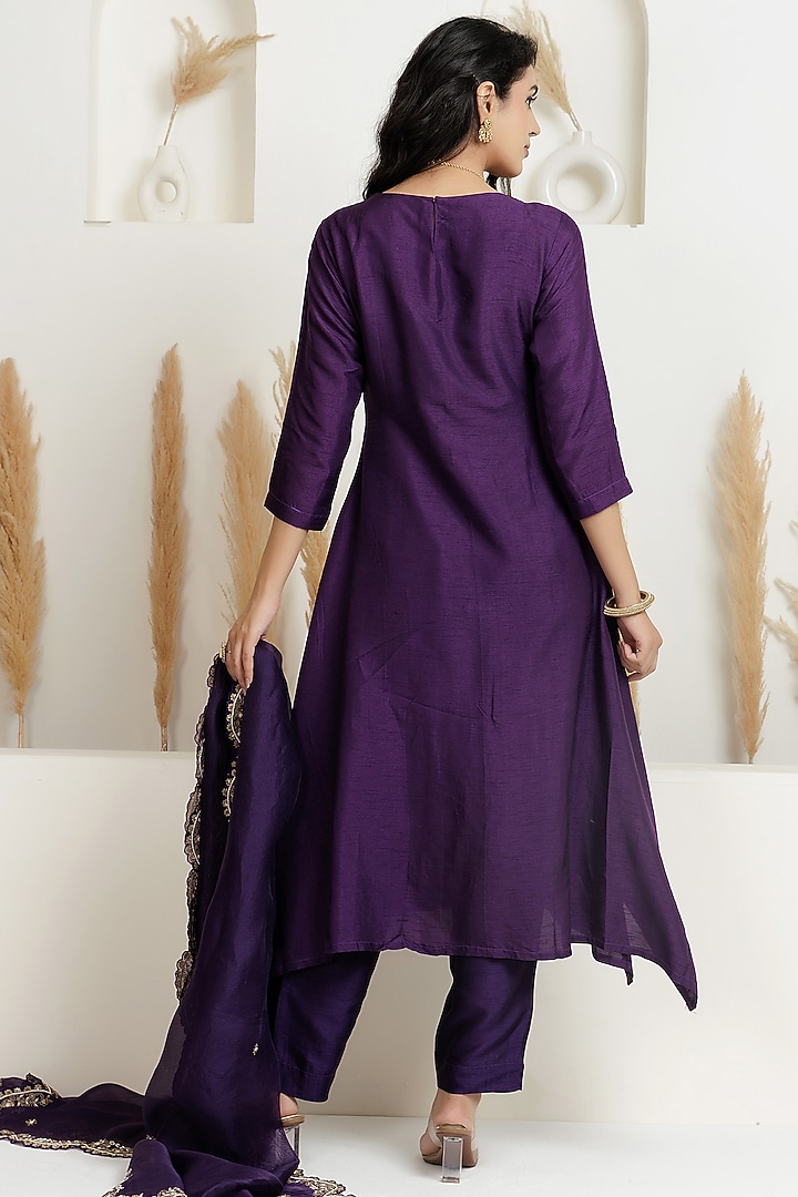 Russian Purple Dupion Silk Sequins Embroidered A-Line Kurta Set by Baidehi at Pernia's Pop Up Shop