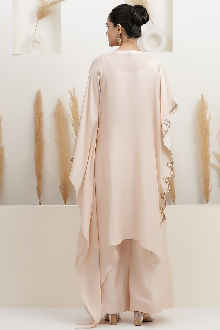 Powder Pink Dupion Silk Hand Embroidered Kaftan Set by Baidehi at Pernia's Pop Up Shop