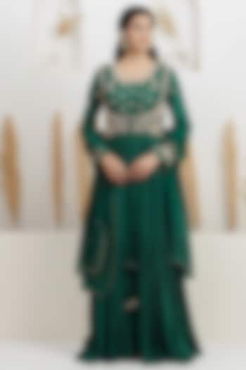 Bottle Green Dupion Silk Sequins Embroidered Party Wear Anarkali Set by Baidehi at Pernia's Pop Up Shop
