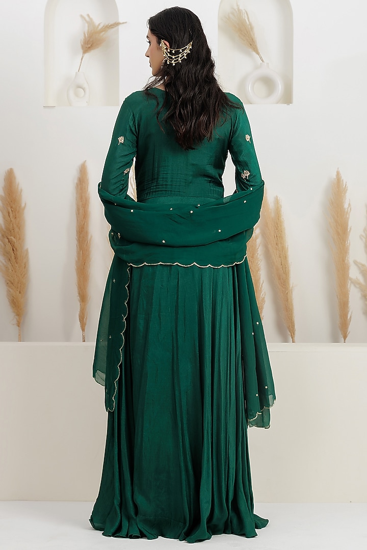 Bottle Green Dupion Silk Sequins Embroidered Party Wear Anarkali Set by Baidehi at Pernia's Pop Up Shop