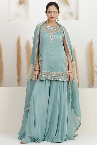  Pale Turquoise Georgette Sharara Set  by Baidehi