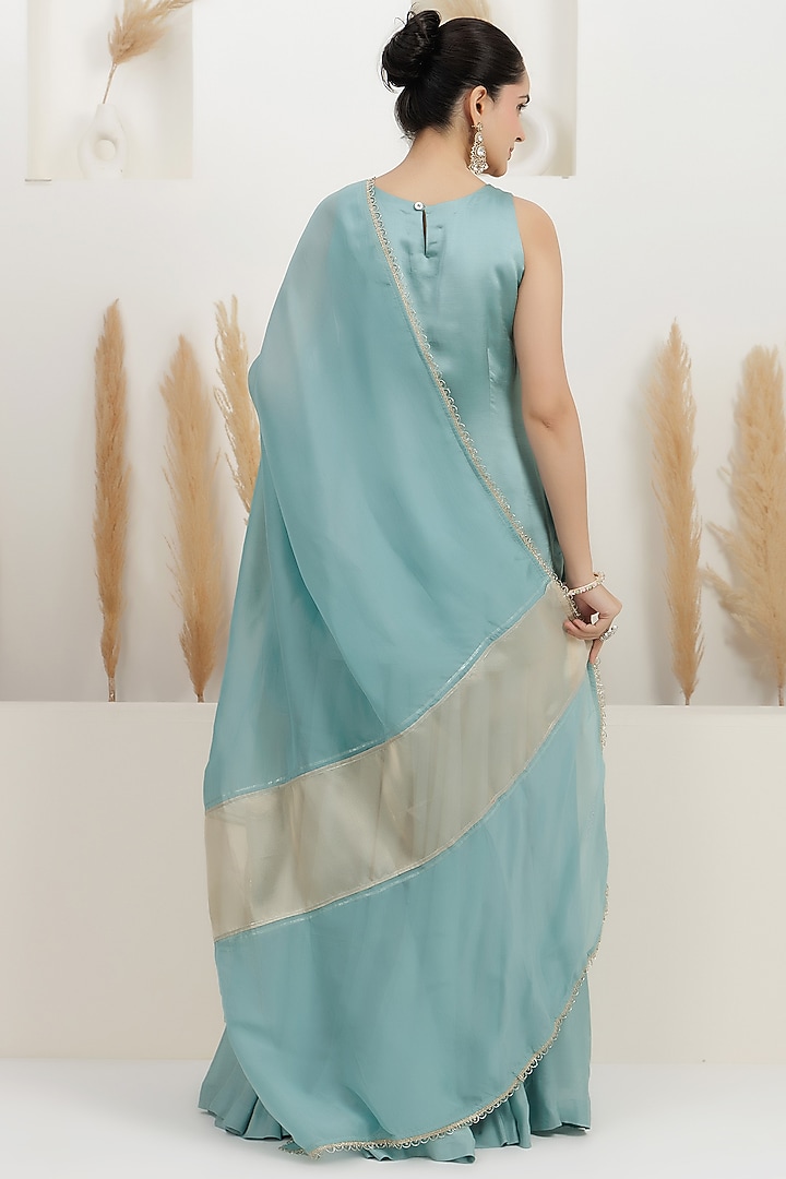 Pale Turquoise Georgette Wedding Sharara Set by Baidehi at Pernia's Pop Up Shop
