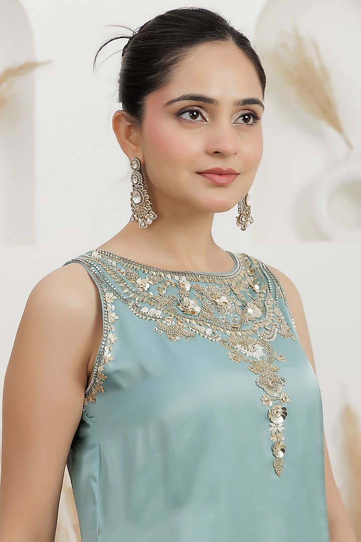 Pale Turquoise Georgette Wedding Sharara Set by Baidehi at Pernia's Pop Up Shop