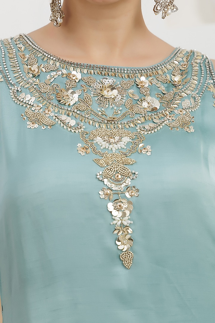 Pale Turquoise Georgette Wedding Sharara Set by Baidehi at Pernia's Pop Up Shop