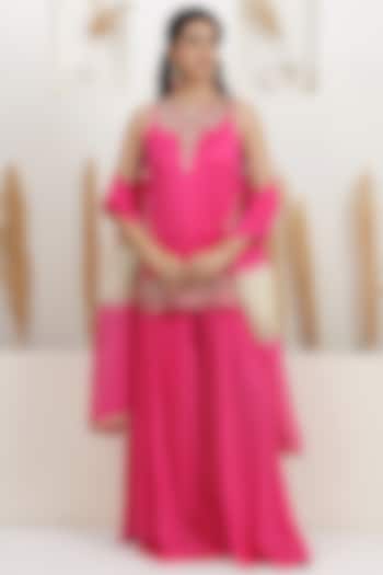  Fuchsia Pink Georgette Wedding Sharara Set  by Baidehi at Pernia's Pop Up Shop