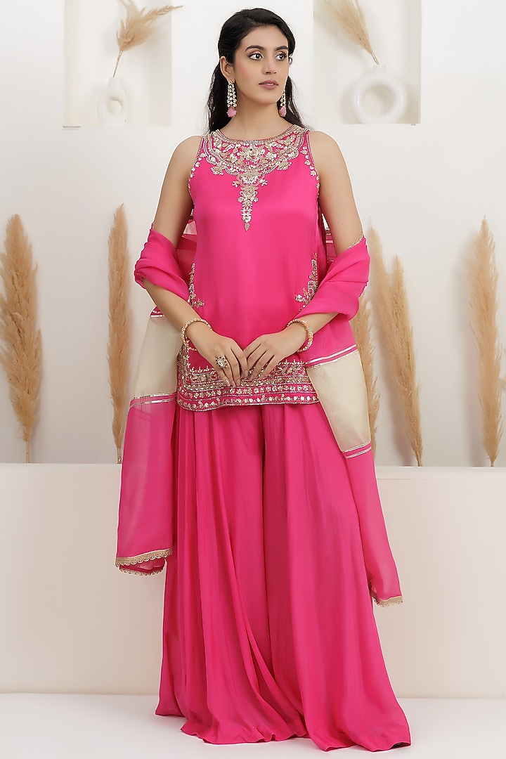  Fuchsia Pink Georgette Wedding Sharara Set  by Baidehi at Pernia's Pop Up Shop
