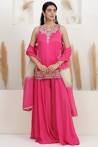  Fuchsia Pink Georgette Sharara Set  by Baidehi