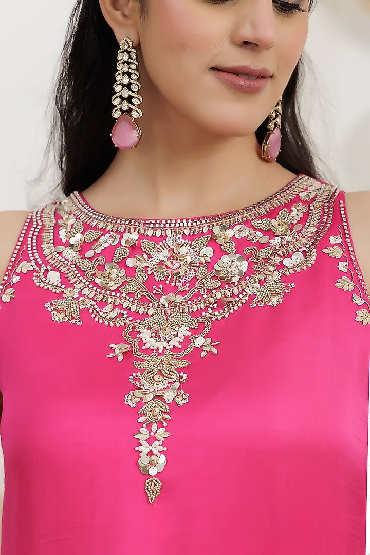 Fuchsia Pink Georgette Wedding Sharara Set by Baidehi at Pernia's Pop Up Shop