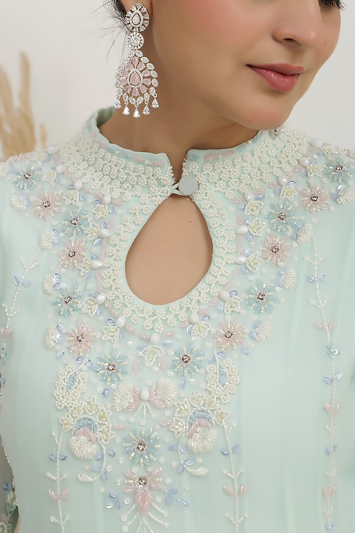 Ice Blue Georgette Sequins Embroidered Party Wear Gown by Baidehi at Pernia's Pop Up Shop