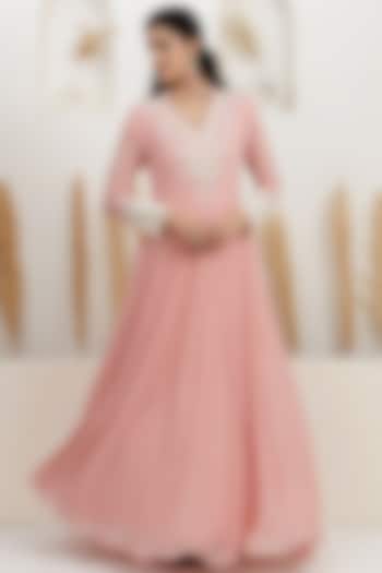 Peach Georgette Sequins Embroidered Party Wear Gown by Baidehi at Pernia's Pop Up Shop