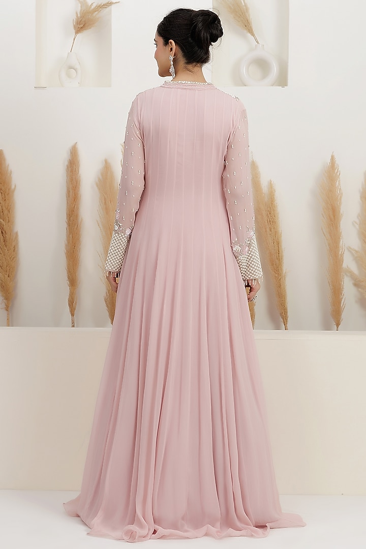 Pale Pink Georgette Sequins Embroidered Party Wear Gown by Baidehi at Pernia's Pop Up Shop