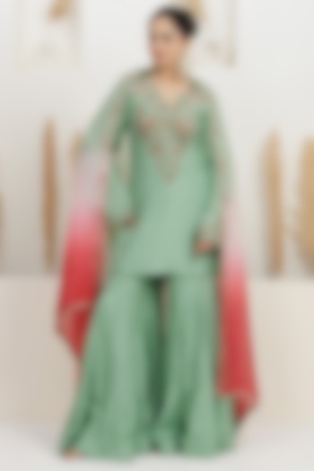  Mint Green Bemberg Silk Wedding Sharara Set  by Baidehi at Pernia's Pop Up Shop