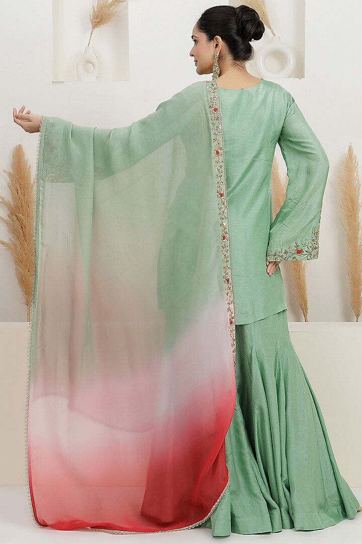  Mint Green Bemberg Silk Wedding Sharara Set  by Baidehi at Pernia's Pop Up Shop