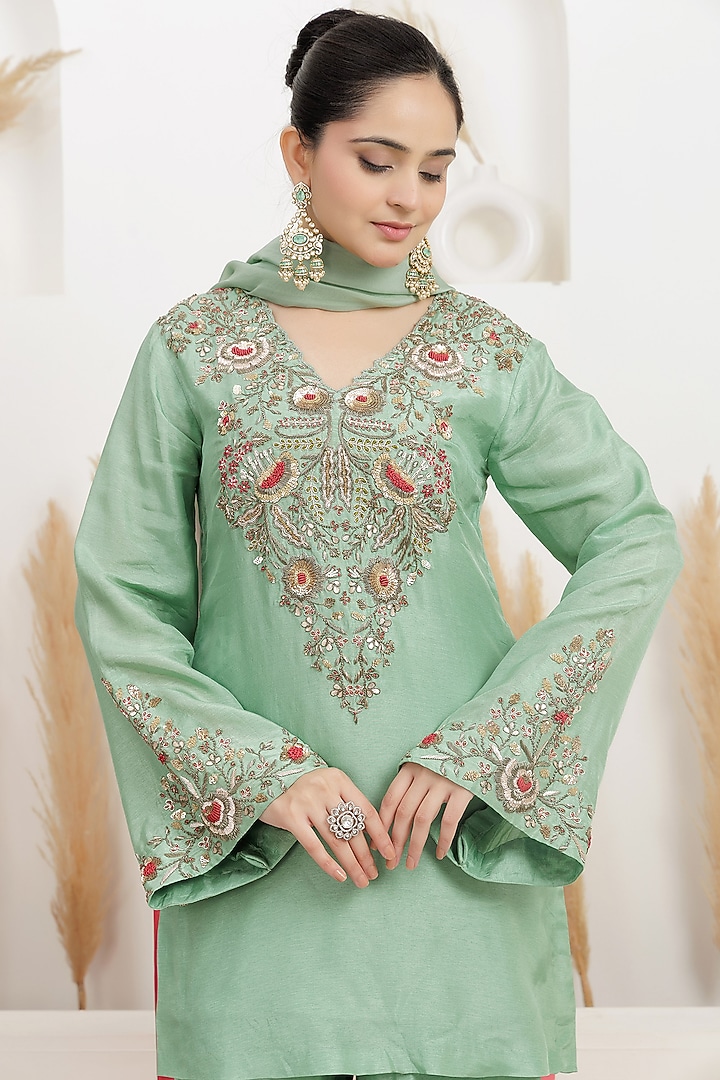  Mint Green Bemberg Silk Wedding Sharara Set  by Baidehi at Pernia's Pop Up Shop