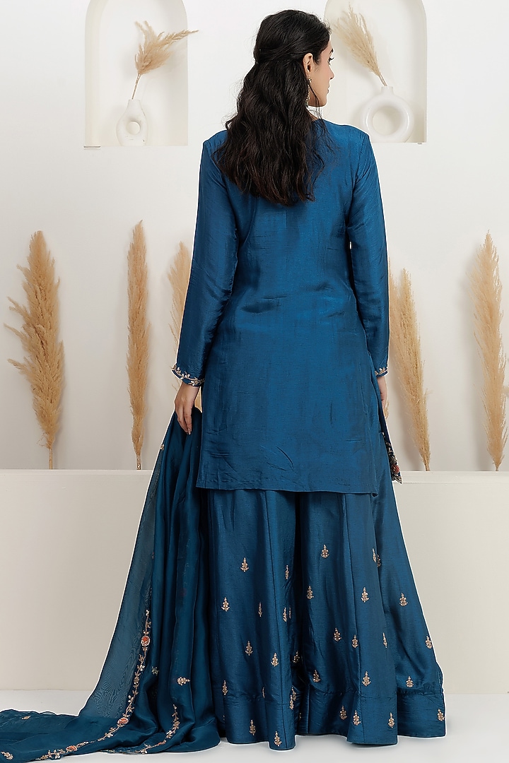 Cobalt Blue Bemberg Silk Wedding Sharara Set by Baidehi at Pernia's Pop Up Shop