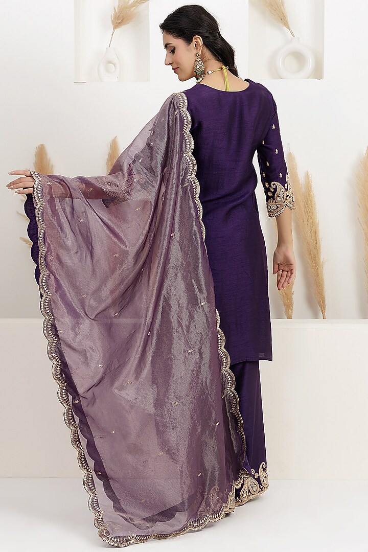 Russian Purple Bemberg Silk Sequins Embroidered Kurta Set by Baidehi at Pernia's Pop Up Shop