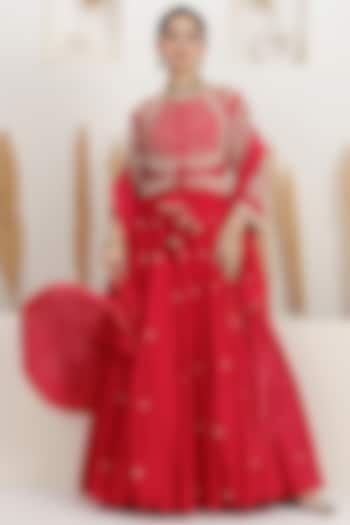 Fuchsia Pink Dupion Silk Cutdana Embroidered Wedding Anarkali Set by Baidehi at Pernia's Pop Up Shop