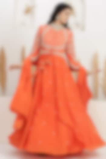 Blaze Rust Dupion Silk Cutdana Embroidered Wedding Anarkali Set  by Baidehi at Pernia's Pop Up Shop