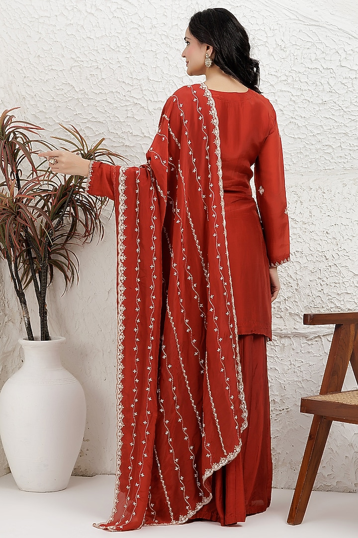 Deep Rust Organza Silk Party Wear Sharara Set by Baidehi at Pernia's Pop Up Shop
