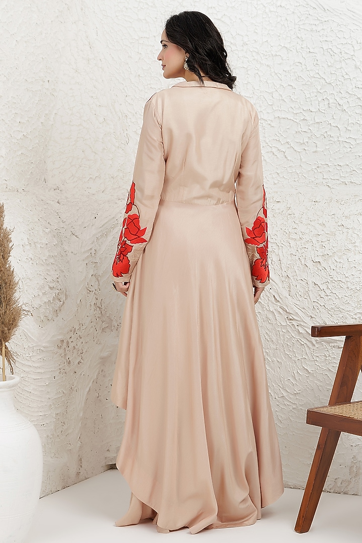 Beige Bemberg Silk Thread Embroidered High-Low Tunic Set by Baidehi at Pernia's Pop Up Shop