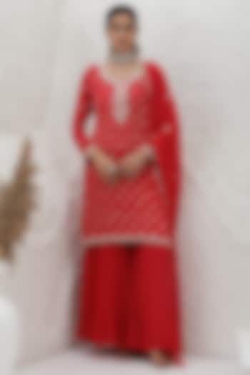 Scarlet Red Chinon Georgette Party Wear Sharara Set by Baidehi at Pernia's Pop Up Shop