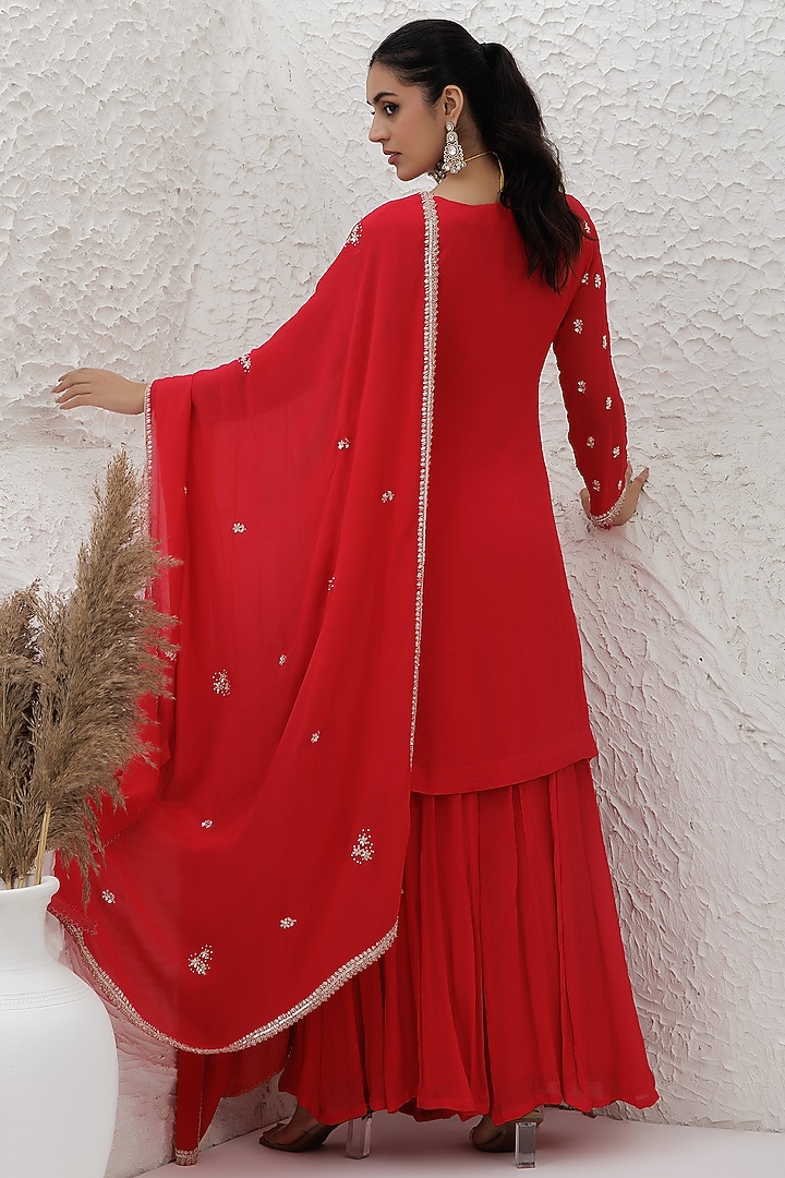 Scarlet Red Chinon Georgette Party Wear Sharara Set by Baidehi at Pernia's Pop Up Shop